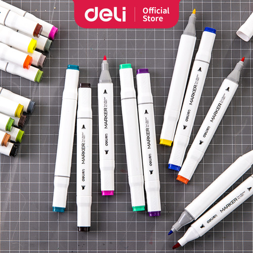 [EZO.7001222] Deli spidol 60warna dengan ujung Tip ganda Desain profesional 70801-60