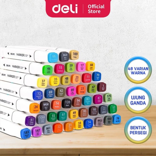 [EZO.7001223] Deli spidol 48warna dengan ujung Tip ganda Desain profesional 70801-48