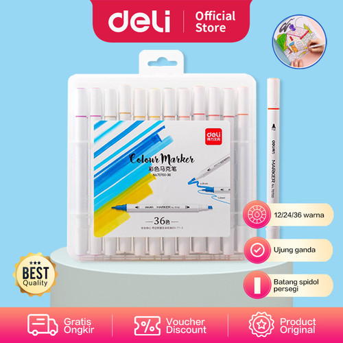 [EZO.7002664] Deli spidol desain profesional 36 warna ujung ganda 70700-36