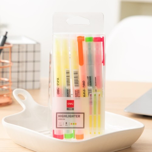 [EZO.7002673] Deli highlighter ujung chisel 2warna 3pcs/pak 6 warna EU35304