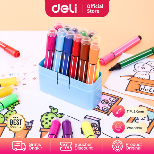 [EZO.7002745] Deli 70652 felt pen with stamp 12 colors