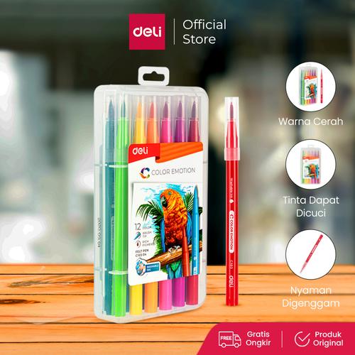 [EZO.7001292] Deli EC10304 felt pen soften Brush tip 12 colors