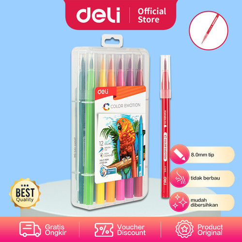 [EZO.7001292] Deli EC10304 felt pen soften Brush tip 12 colors