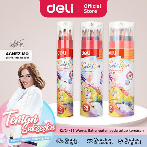 [EZO.7001318] Deli EC00337 Pensil Warna 36 Warna dengan Bonus Rautan Pensil baru