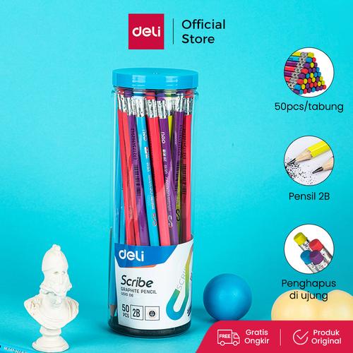 [EZO.7001325] Deli Pensil / Pencil - 2B 50pcs/tabung - Sudah diasah EU51006