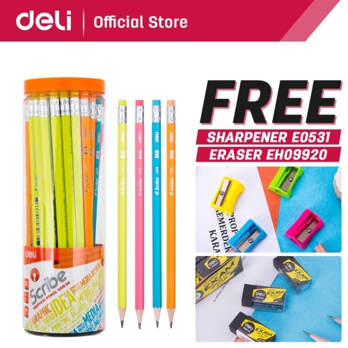 [EZO.7001325] Deli Pensil / Pencil - 2B 50pcs/tabung - Sudah diasah EU51006