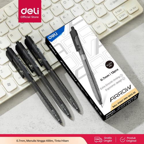 [EZO.7001343] Deli EQ01320 Retractable Smooth Ballpoint Pen 0.7mm Black / Pulpen