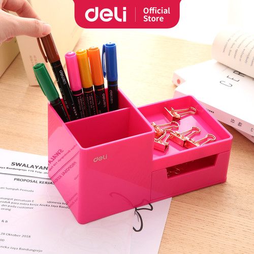[EZO.7002804] Deli EZ25140 ABS,PS Desk Organizer Magenta, 3comp., 1 drawer (Pink)