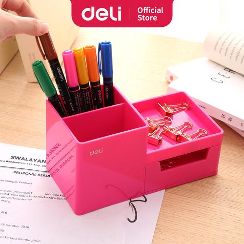 [EZO.7002804] Deli EZ25140 ABS,PS Desk Organizer Magenta, 3comp., 1 drawer (Pink)