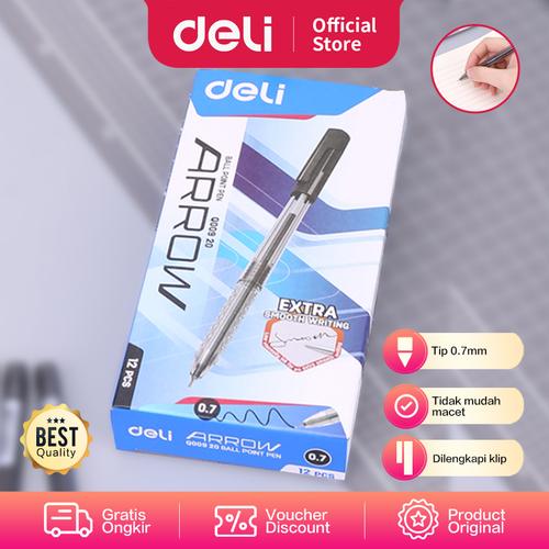 [EZO.7002816] Deli EQ00920 Pulpen 0.7mm Tinta Hitam 1 BOX / 12 Pcs