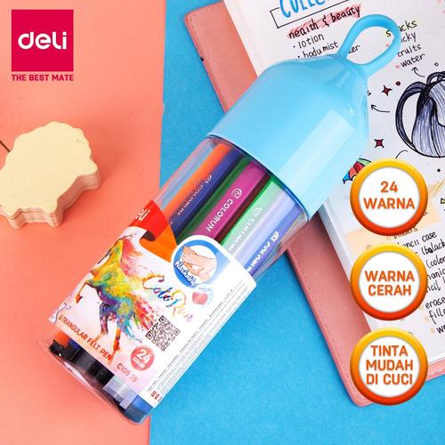[EZO.7001340] Deli EC10526 Felt Pen Washable 1.0mm 24C / Spidol Mudah di Hapus 24C