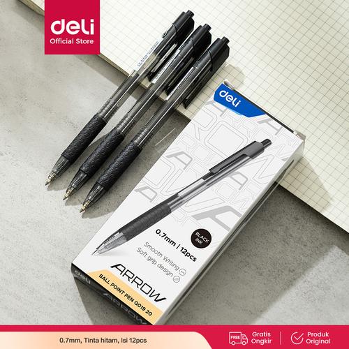[EZO.7001342] Deli EQ01920 Retractable Smooth Ballpoint Pen 0.7mm Black / Pulpen