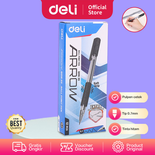 [EZO.7001352] Deli EQ01620 BallPoint Pen Gel / Pulpen Gel 0.7mm Hitam 1 BOX / 12 Pcs