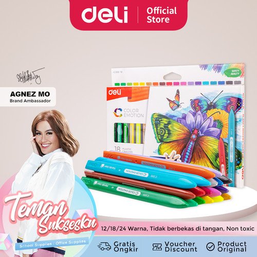 [EZO.7001355] Deli EC20010 School Crayon/Krayon - Plastic Crayon Triangle 18 Color