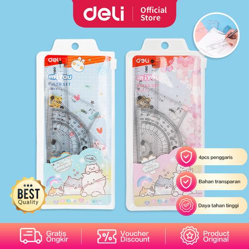 [EZO.7002879] Deli EG00803 Penggaris Set-Drafting Set 4pcs 15cm 3 Patterns