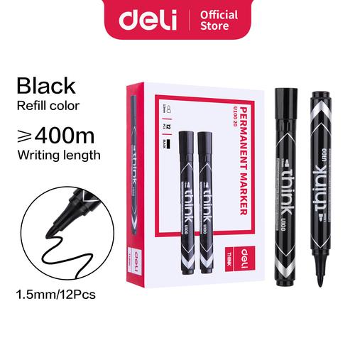 [EZO.7002844] Deli EU10020 (BOX) Permanent Marker/Spidol Permanen-Hitam 12 Pcs