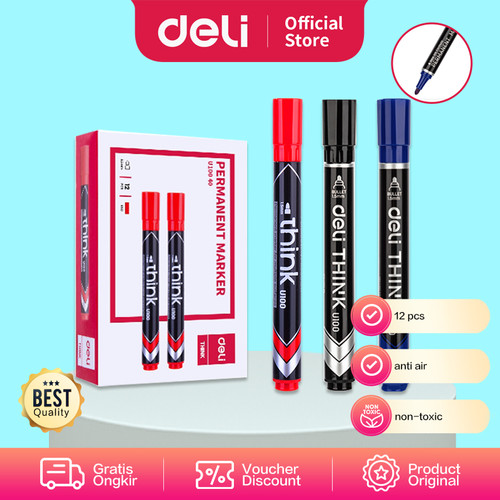 [EZO.7002845] Deli EU10030 (BOX) Permanent Marker/Spidol Permanen-Blue 12 Pcs