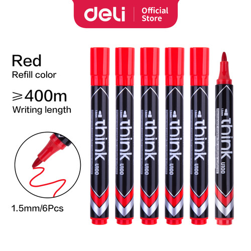 [EZO.7001361] Deli EU10040 (BOX) Permanent Marker/Spidol Permanen-Merah 12 Pcs