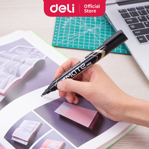 [EZO.7002846] Deli EU10220 (BOX) Permanent Marker/Spidol Permanen-Hitam 12 Pcs