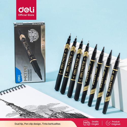 [EZO.7001362] Deli EU10420 (BOX) Permanent Marker/Spidol Permanen-2-Hitam 12 Pcs