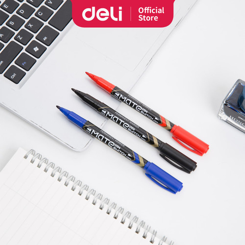[EZO.7001362] Deli EU10420 (BOX) Permanent Marker/Spidol Permanen-2-Hitam 12 Pcs