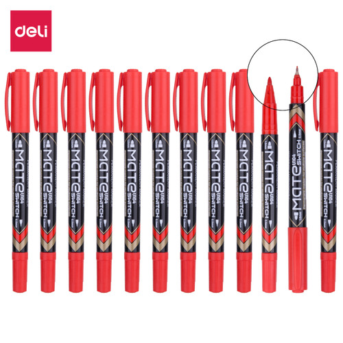 [EZO.7002848] Deli EU10440 (BOX) Permanent Marker/Spidol Permanen-Merah 12 Pcs