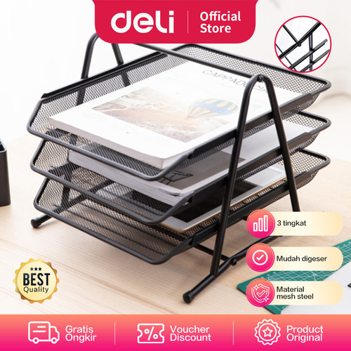 [EZO.7001367] Deli E9181 File Tray/Tray Dokumen-3-tier Mesh File Tray
