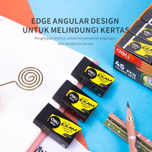 [EZO.7001376] Deli E3043 Penghapus-Exam Eraser 40×22×12mm Soft 2B Clean Black