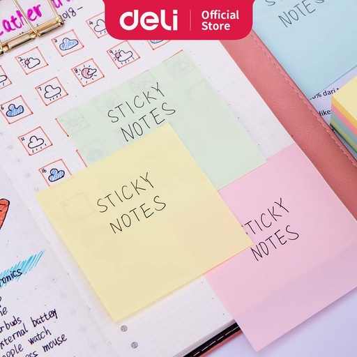 [EZO.7001410] Deli EA01703 Memo - Sticky Notes 76×76mm 3''×3'' 4×100sheets