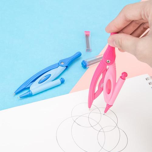 [EZO.7001388] Deli EG20002 Jangka&Pensil -Plastic Compass w/mechanical pencil-Pink