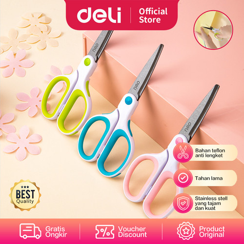 Deli 6054 Gunting-Soft-touch Teflon Effortless Scissors 175mm
