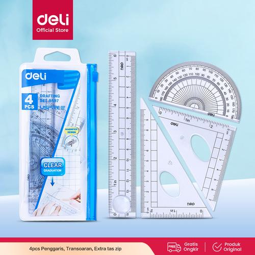 [EZO.7001571] Drafting Set 4pcs Ruler Set Squares Protractor E9597