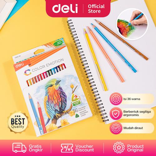 [EZO.7002999] DELI Colored Pencil Triangle Soft Basswood Rich 36C [EC00230] - Pensil