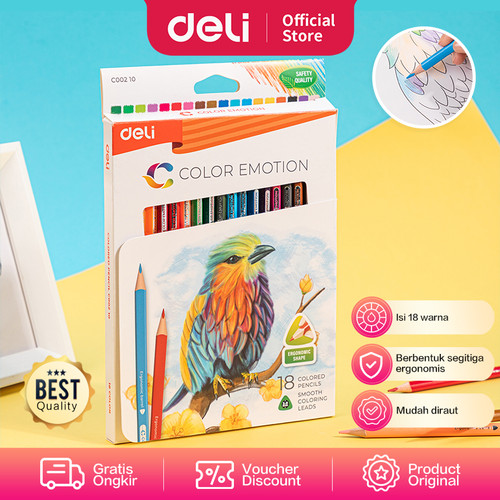 [EZO.7003000] DELI Colored Pencil Triangle Soft Basswood Rich 18C [EC00210]- Pensil