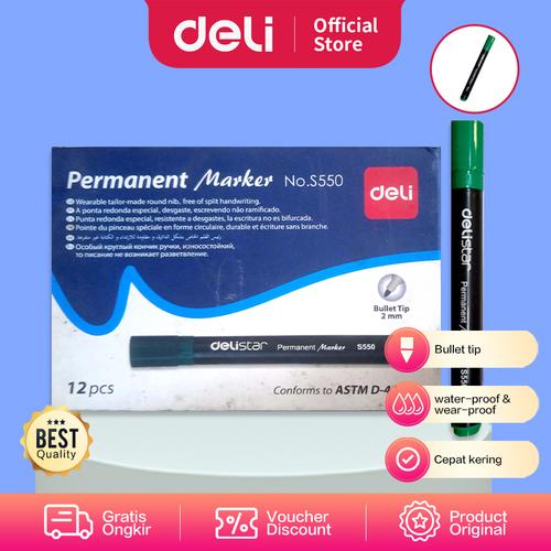 [EZO.7001946] Deli Permanent Marker / Spidol Permanen Hijau Warna Cerah ES550A
