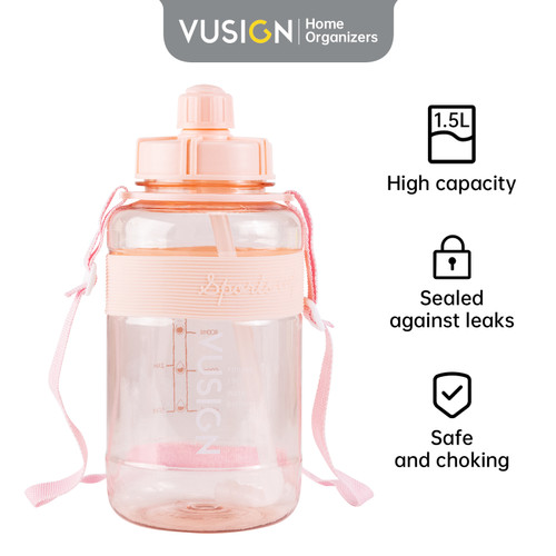 [EZO.7001948] Vusign Water Bottle / Botol Minum Bening Motivasi 1.5 Liter VS820