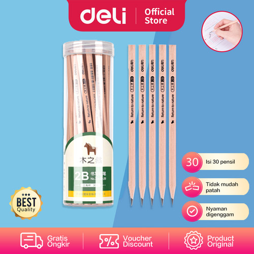 [EZO.7001992] Deli Graphite Pencil Pensil 2B Kayu Triangular Nyaman Digenggam 33648