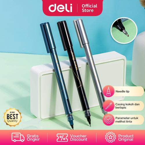[EZO.7002000] Deli Roller Pen / Roller Gel Pen / Pulpen Roller Hitam 0.5mm S1650
