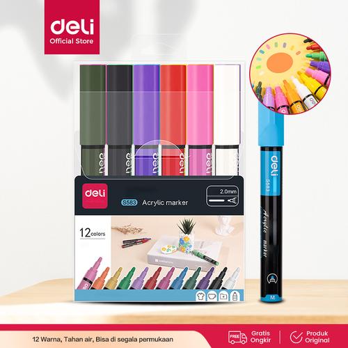 [EZO.7000667] Deli Acrylic Marker/Spidol Akrilik Papan Tulis 12 Warna Anti Air S583