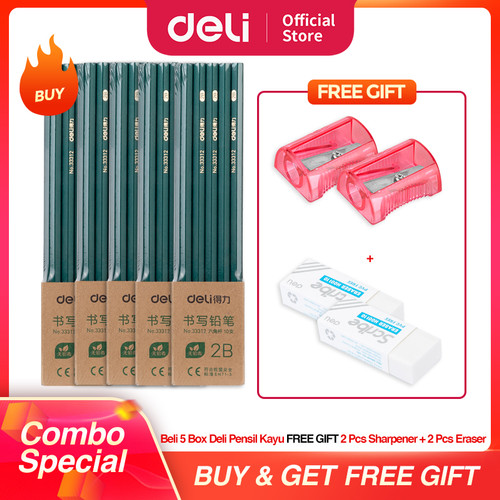 [EZO.7000704] COMBO SUPER HEMAT (Deli Graphite Pencil / Pensil Kayu 2B Isi 10)