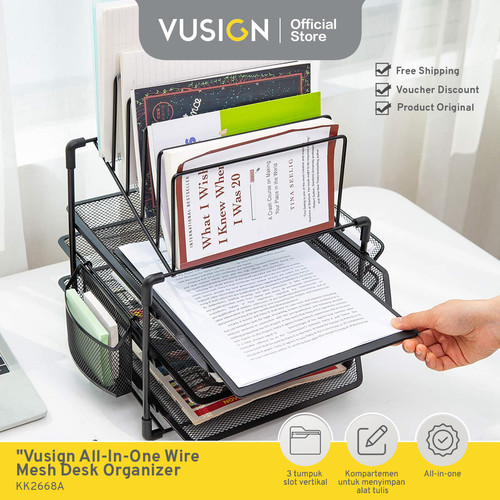 [EZO.7002049] Vusign All-In-One Wire Mesh Desk Organizer / Rak Kertas 3Susun KK2668A