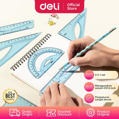[EZO.7002062] Deli Ruler Set / Set Penggaris 4 in 1 Kokoh Pengukuran CM & Inch EH12