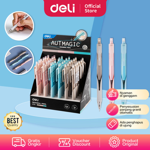[EZO.7002075] Deli Mechanical Pencil / Pensil Mekanik 0.5 mm Dengan Penghapus EU775
