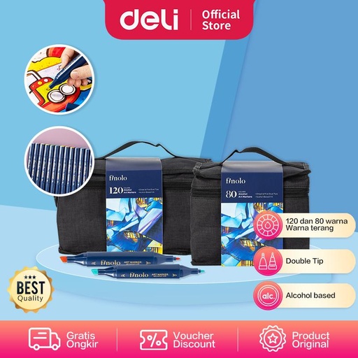 [EZO.7002076] Deli Sketch Marker / Spidol Sketsa Tip Ganda Chisel&Fine Tip AZ160X