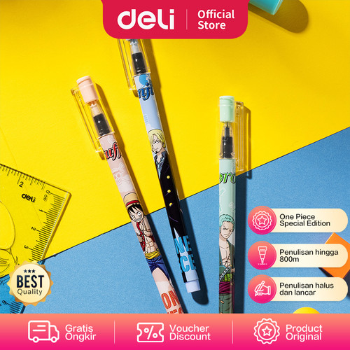 [EZO.7002091] Deli School Gel Pen / Pulpen Gel 0.5mm Edisi One Piece 12pcs CG33-BK