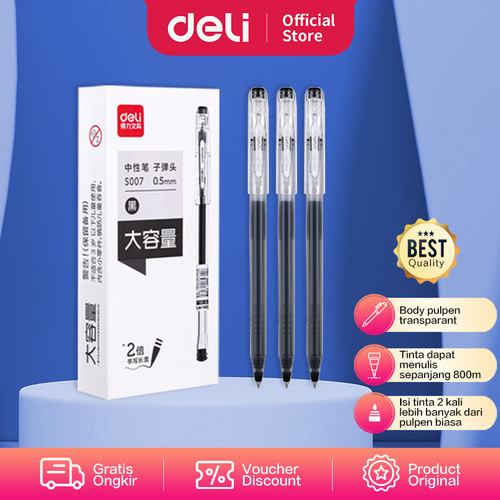 [EZO.7002097] Deli Gel Pen / Pulpen Gel 0.5mm Tinta Hitam Isi 12pcs/box S007