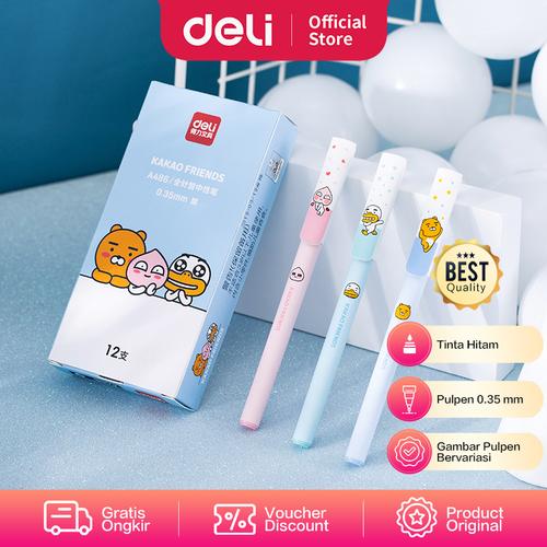 [EZO.7002105] Deli School Gel Pen Pulpen Gel Kakao Friends 0.35mm Isi 12pcs/box A486