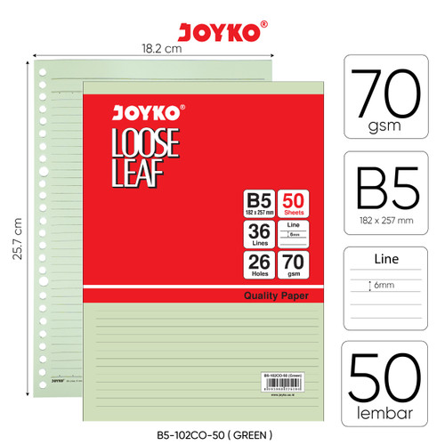 Loose Leaf Color Isi Kertas File Binder Warna Joyko B5