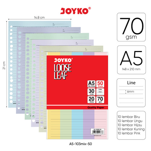 Loose Leaf Color Isi Kertas File Binder Warna Joyko A5