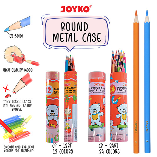 Joyko Pensil Warna Dengan Round Metal Case Color Pencils HexagonalGrip